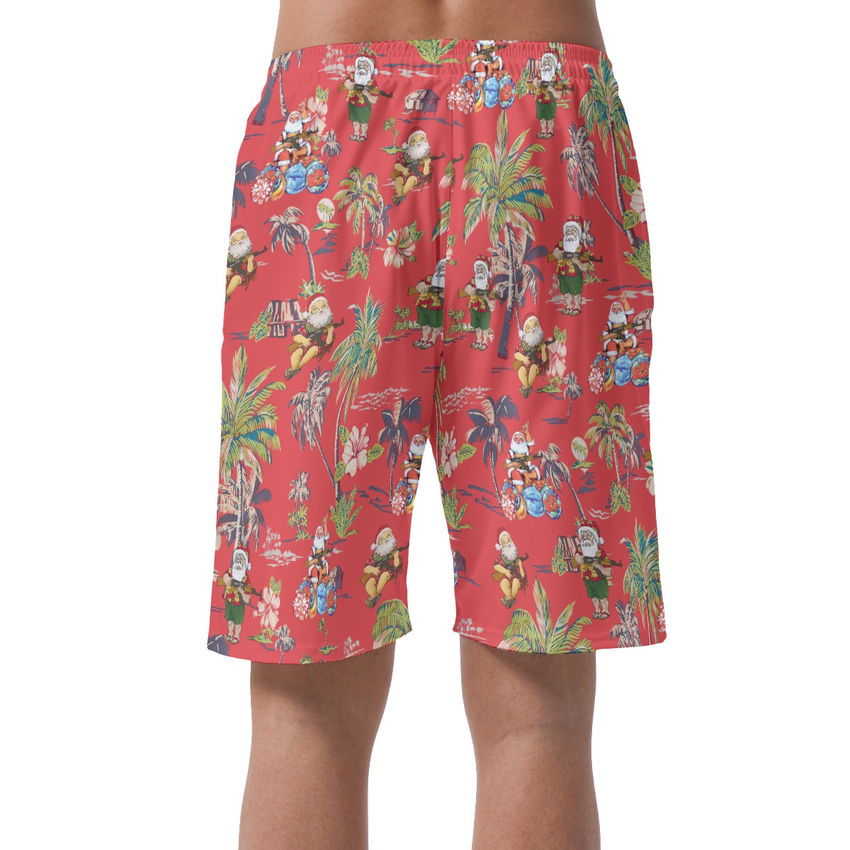 Funny Tactical Gun Santa Vintage Hawaiian Beach Shorts For Men
