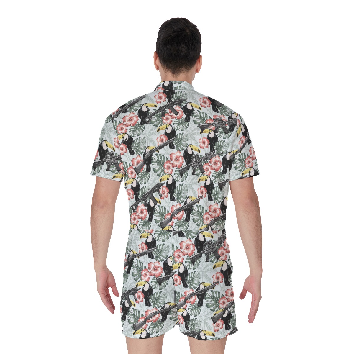 Cool Tactical Gun Toucan Tropical Hibiscus Hawaiian Romper For Men