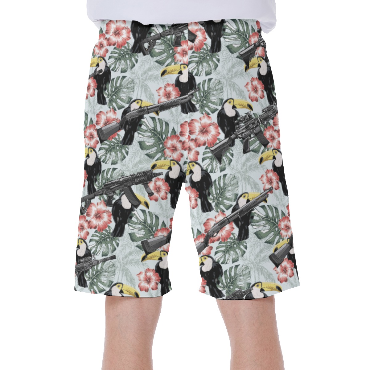 Hibiscus Toucan Tactical Gun Hawaiian Swim Trunks For Men