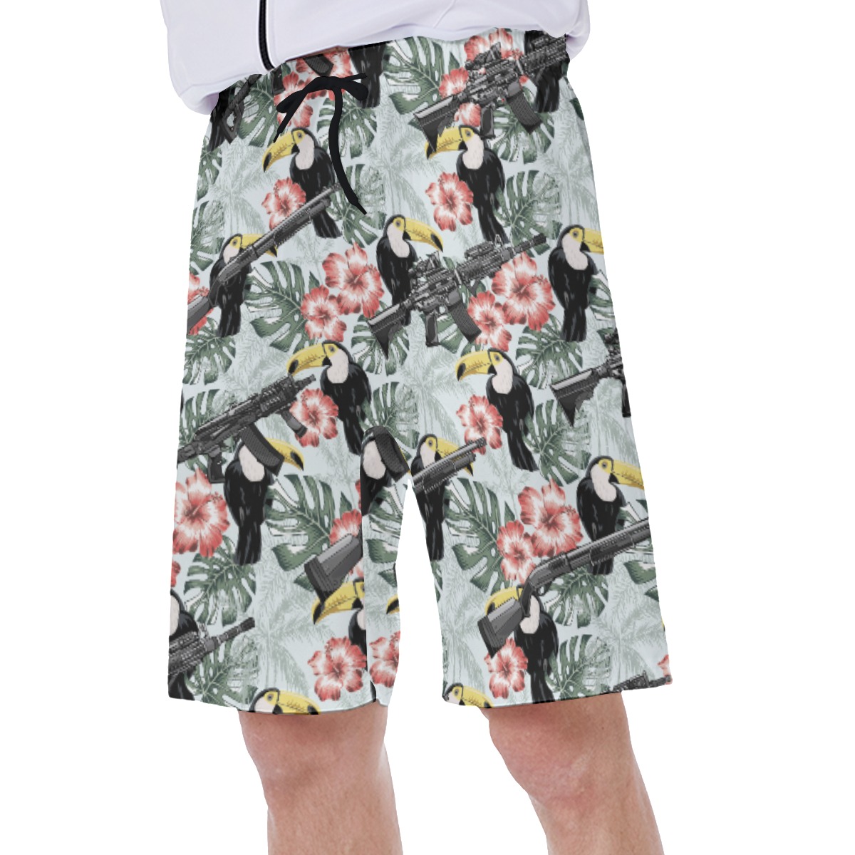 Hibiscus Toucan Tactical Gun Hawaiian Swim Trunks For Men