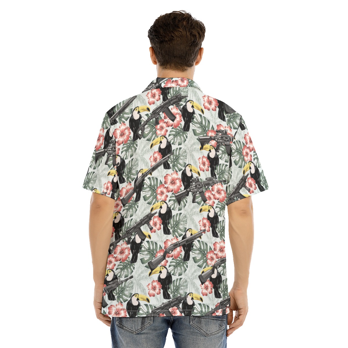 Tactical Toucan Hibiscus Gun Hawaiian Shirt