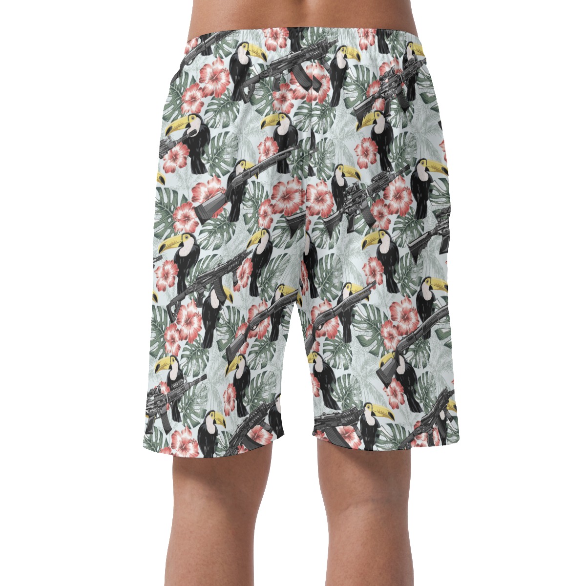 Tropical Toucan Gun Tactical Hibiscus Hawaiian Beach Shorts For Men