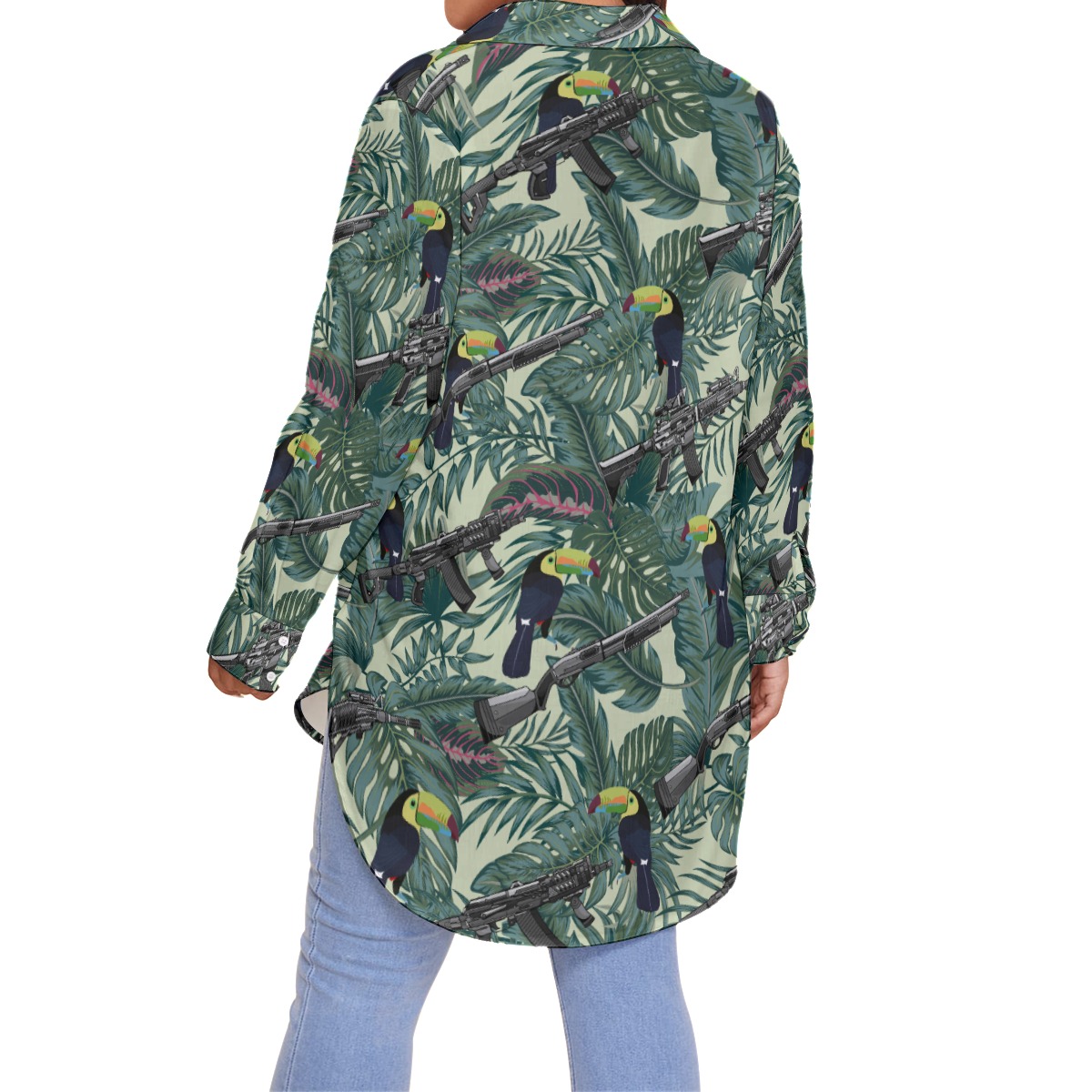 Tropical Toucan Tactical Gun Hawaiian Plus Size Shirt For Women