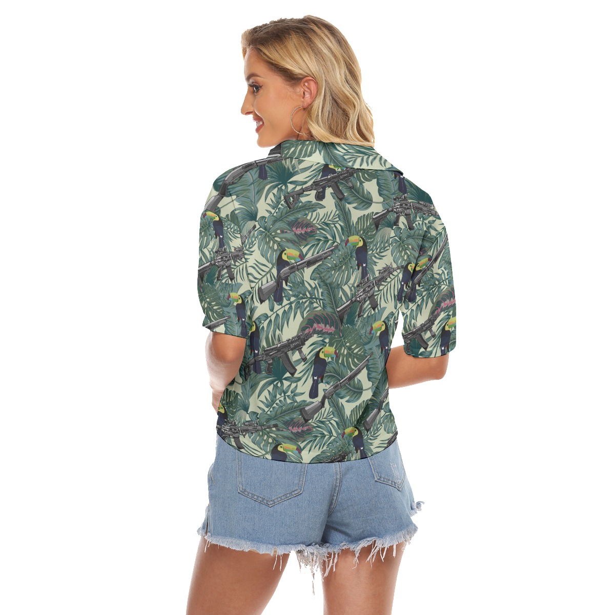 Tropical Toucan Long Gun Tactical Hawaiian Cropped Shirt