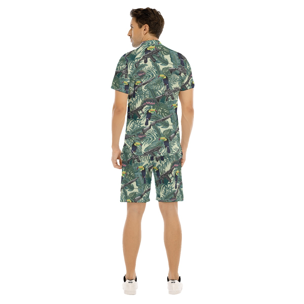 Set Tactical Gun Tropical Toucan Hawaiian Shirt And Matching Shorts For Men