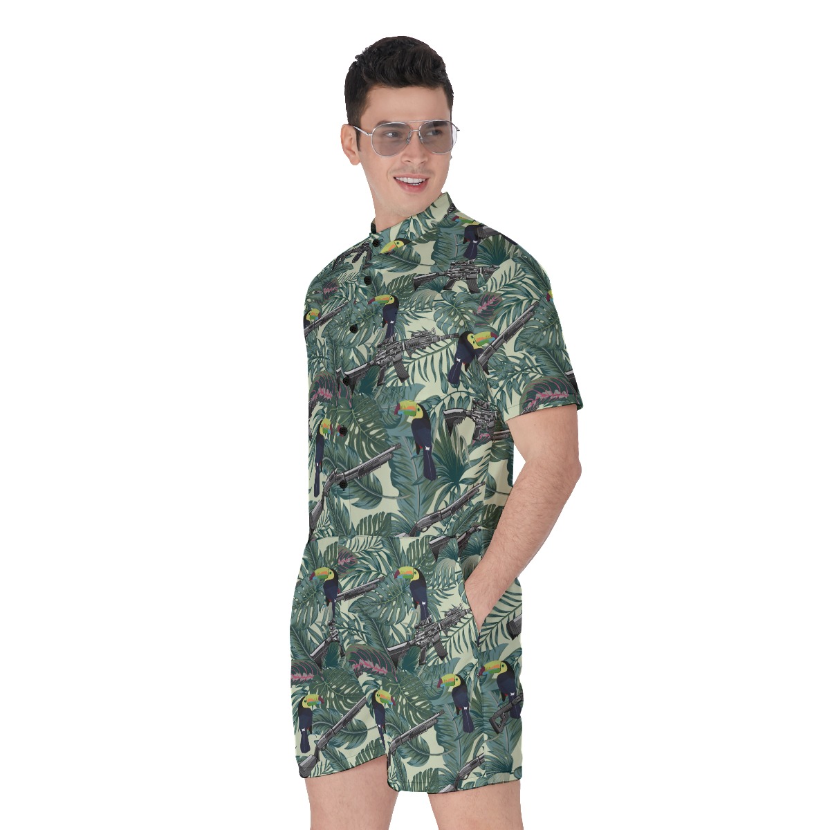 Tactical Gun Tropical Toucan Men's Hawaiian Romper