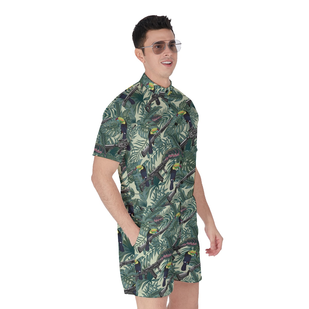 Tactical Gun Tropical Toucan Men's Hawaiian Romper