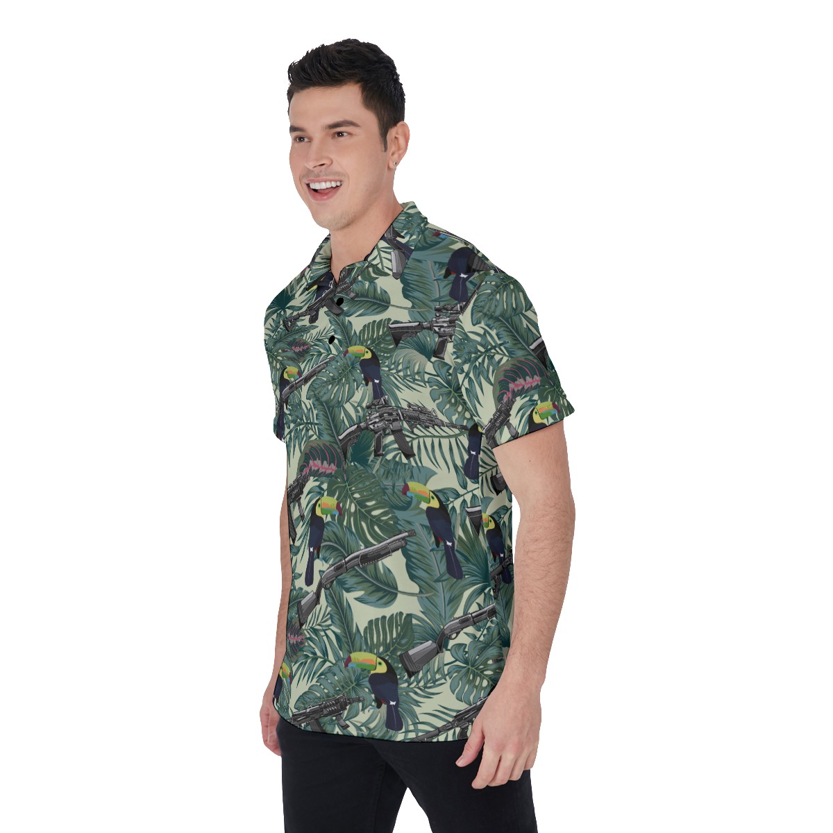 Tactical Gun Tropical Toucan Hawaiian Polo Golf Shirt For Men