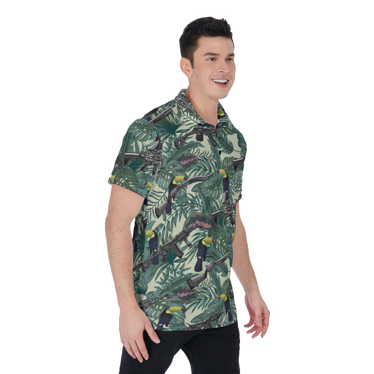 Tactical Gun Tropical Toucan Hawaiian Polo Golf Shirt For Men