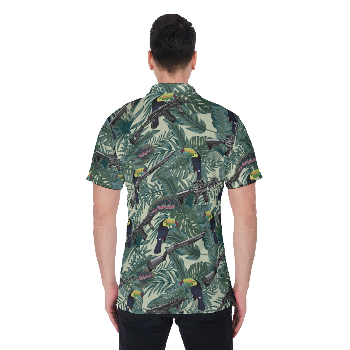 Tactical Gun Tropical Toucan Hawaiian Polo Golf Shirt For Men