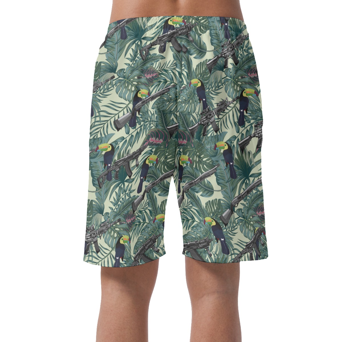 Tropical Tactical Gun Toucan Green Hawaiian Beach Shorts For Men
