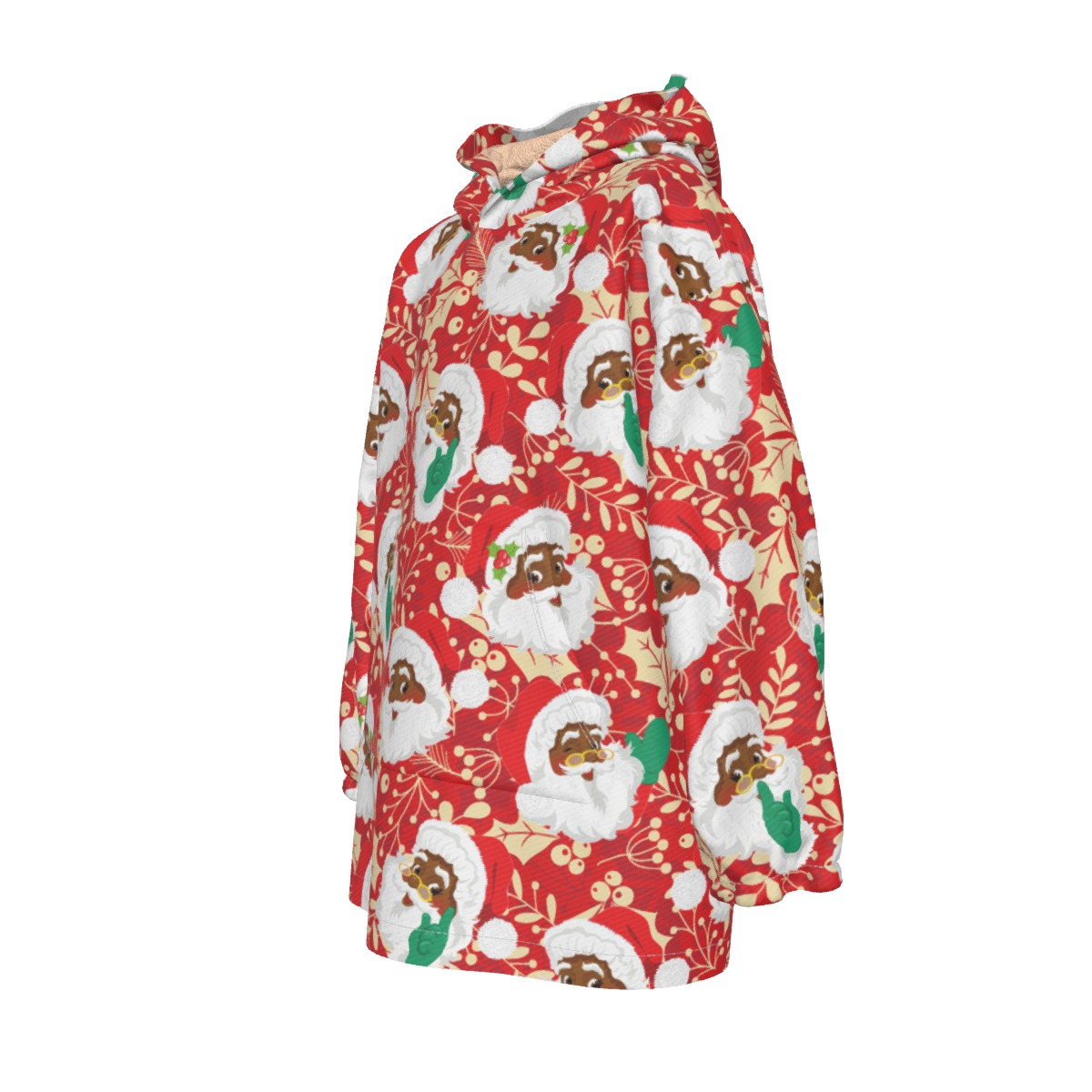 Kid's African American Black Santa Oversized Blanket Hoodie