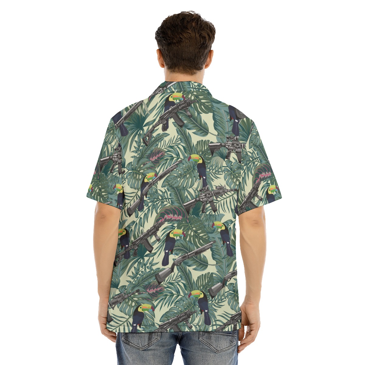 Tropical Toucan Tactical Gun Green Hawaiian Shirt