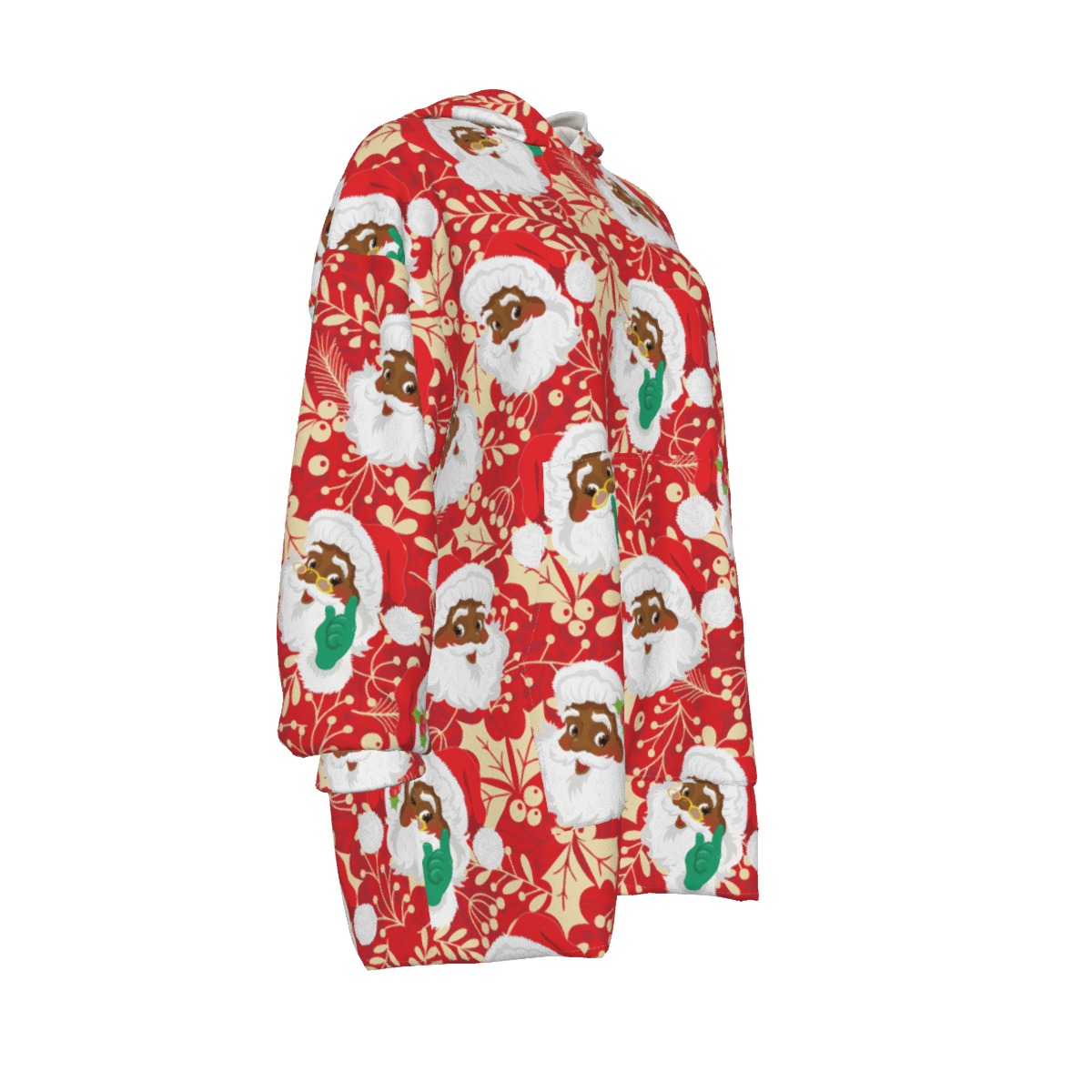 Women's Comfy Black Santa Christmas Blanket Hoodie
