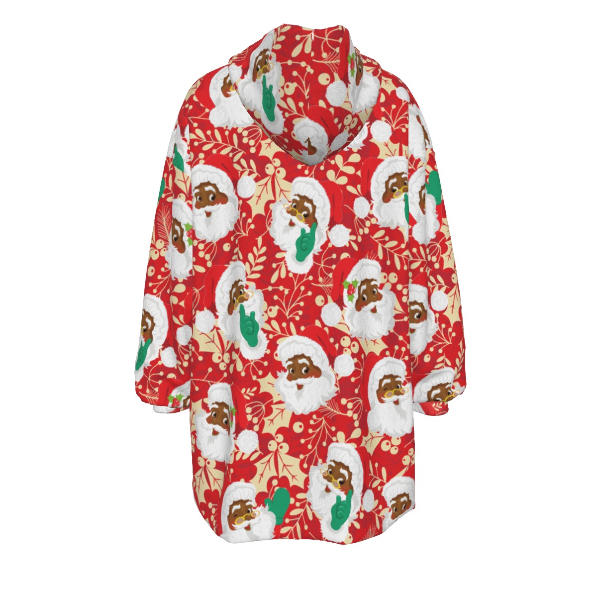 Women's Comfy Black Santa Christmas Blanket Hoodie