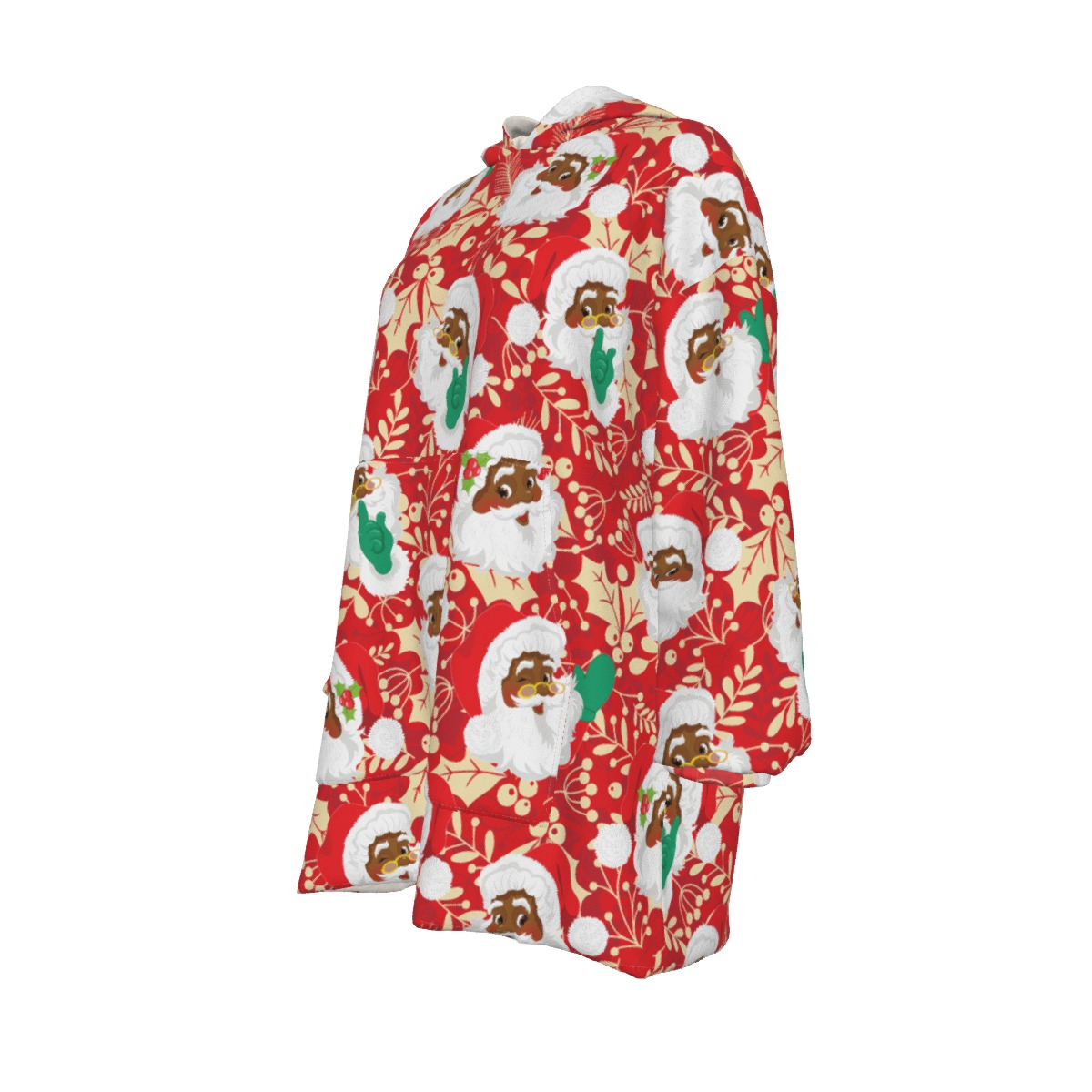 Women's Comfy Black Santa Christmas Blanket Hoodie