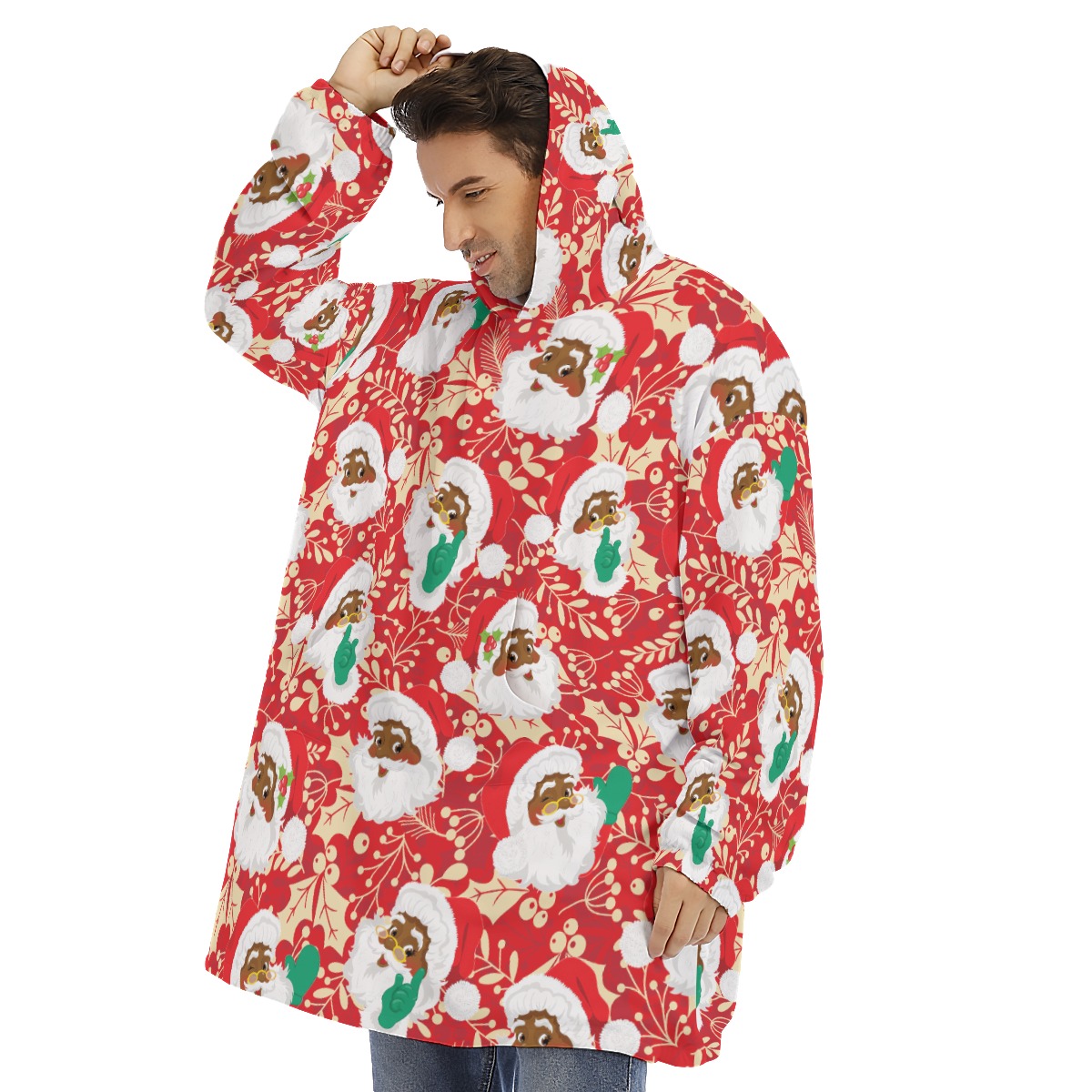 African Black Santa Christmas Blanket Sweatshirt For Men