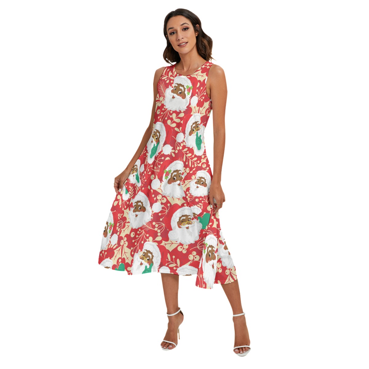 African Black Santa Hawaiian Long Christmas Dress With Pockets For Women