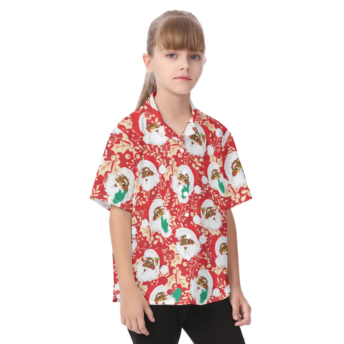 Funny Black Santa Christmas Aloha Shirt For Kids