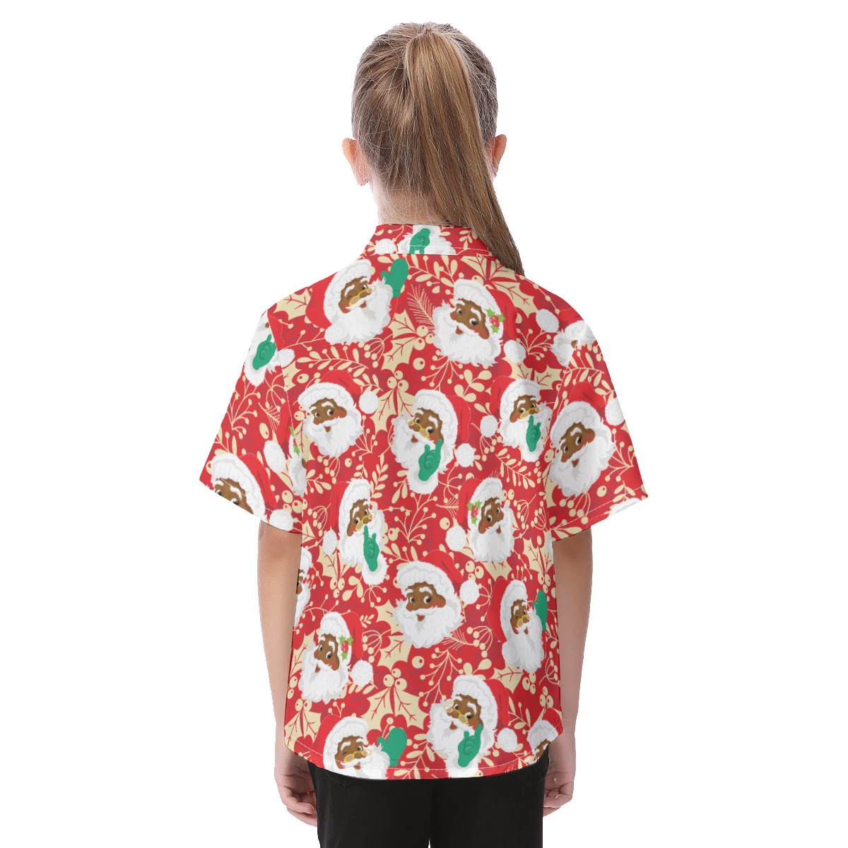 Funny Black Santa Christmas Aloha Shirt For Kids