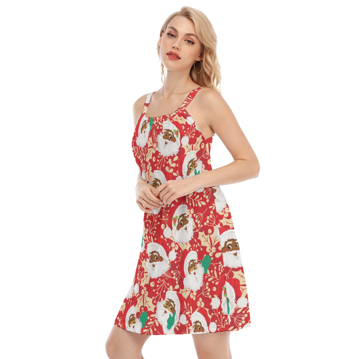Colorful Black Santa Christmas Hawaiian Dress For Women