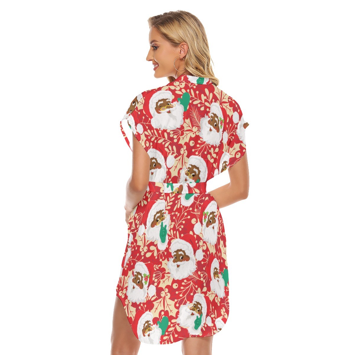Pretty African American Santa Hawaiian Christmas Dress With Belt