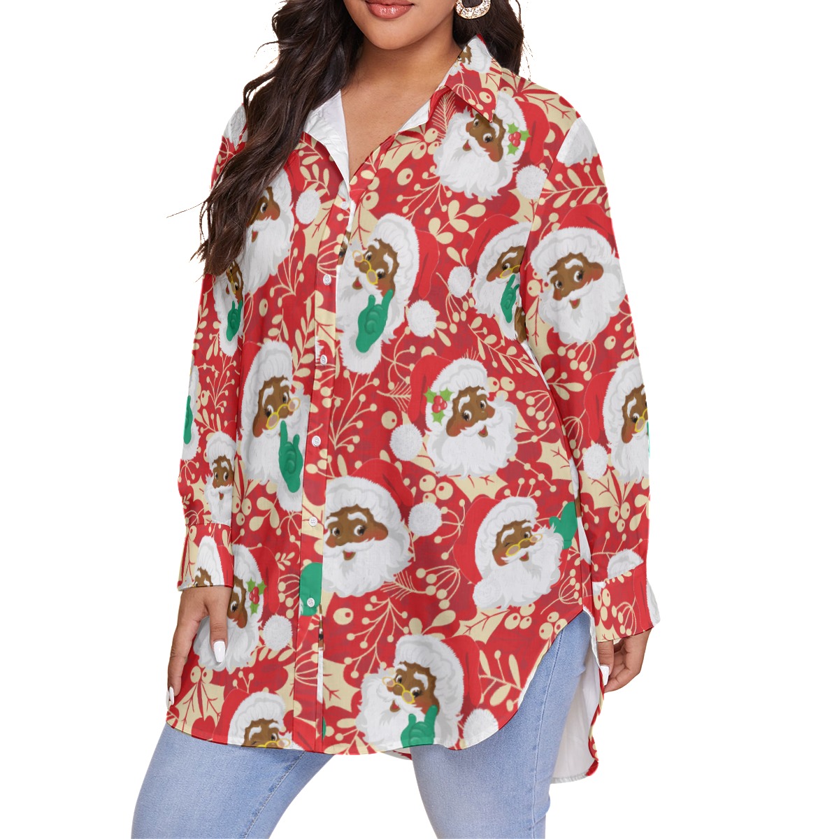 African American Santa Plus Size Christmas Shirt For Women