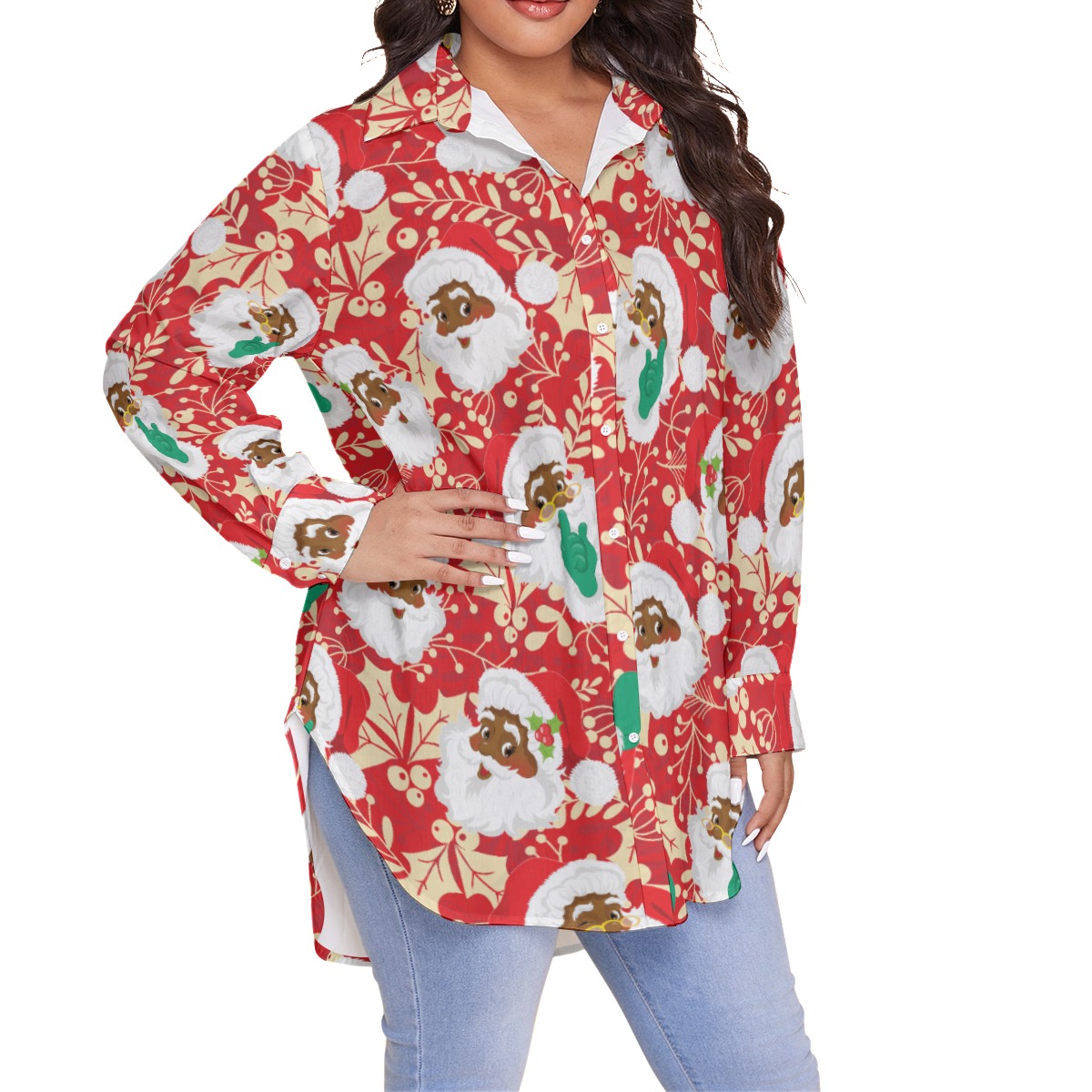 African American Santa Plus Size Christmas Shirt For Women