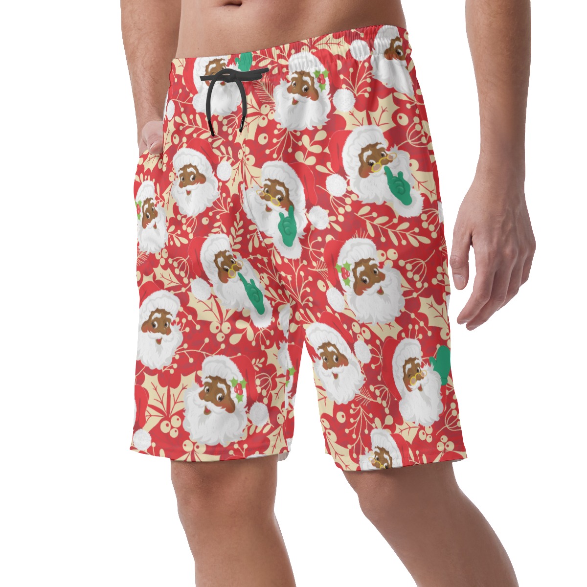 Black Santa Merry Christmas Hawaiian Shorts For Men