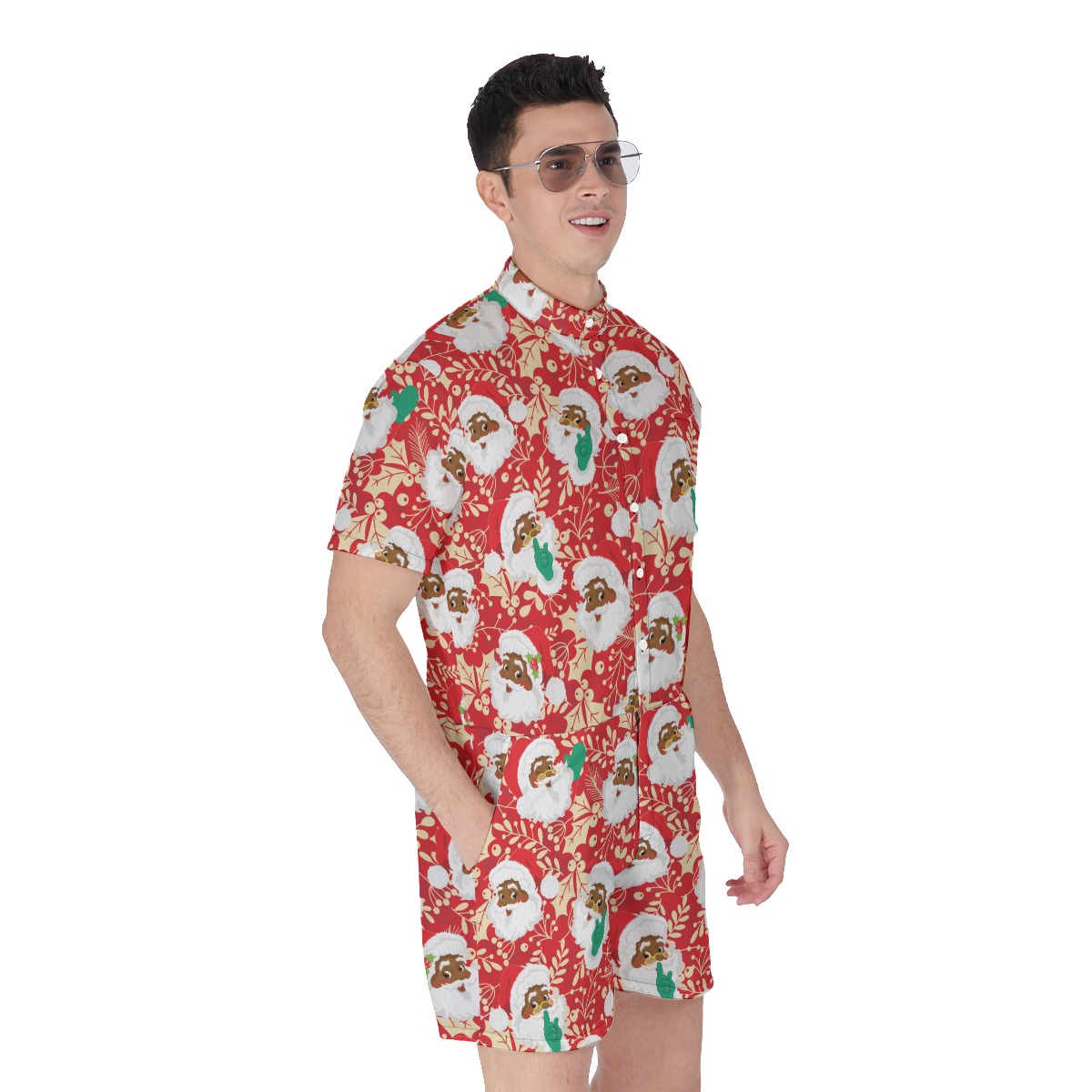 Cool Black Santa Merry Christmas Hawaiian Romper For Men
