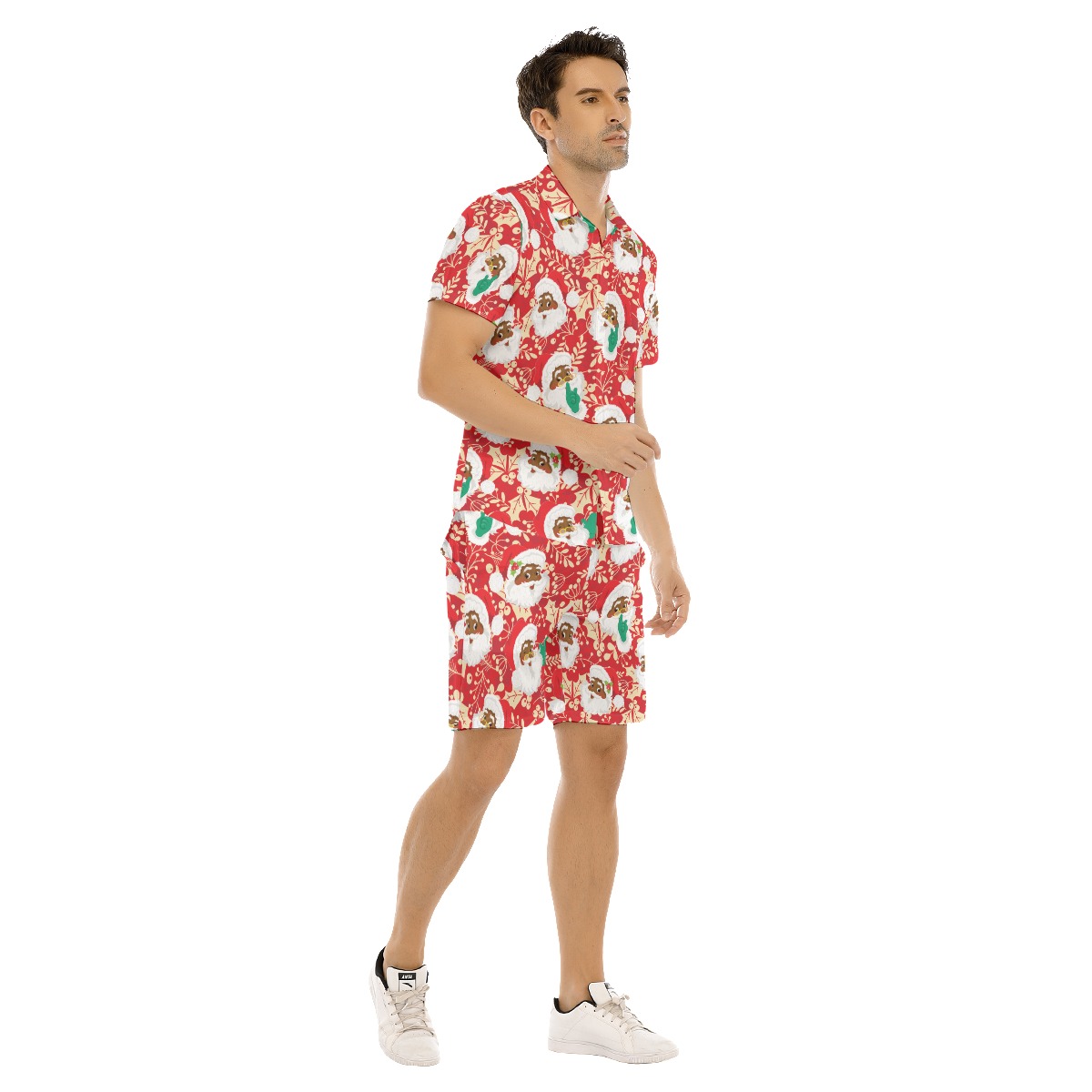 Funny Black Santa Hawaiian Christmas Shirt Set For Men