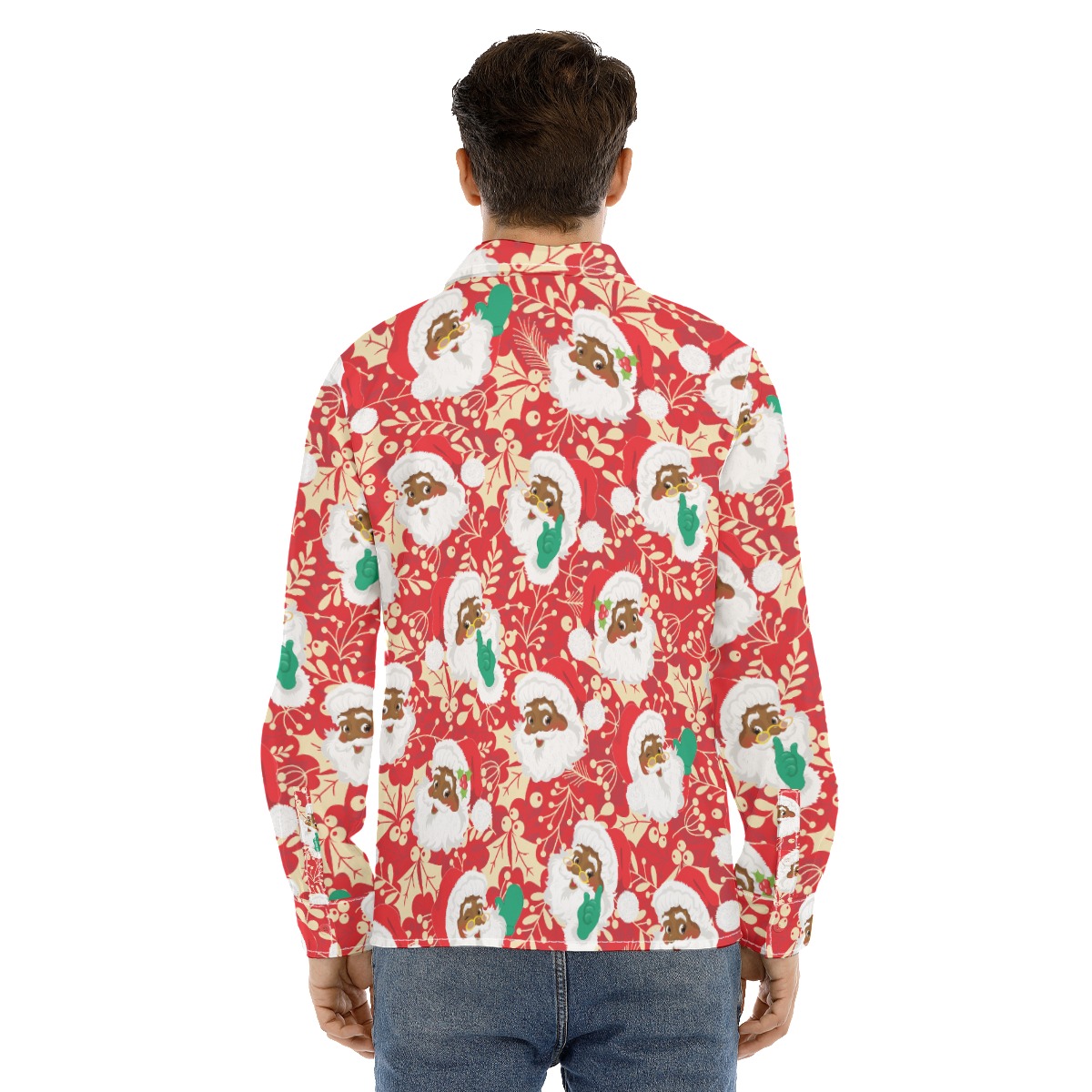 Africa American Santa Xmas Long Sleeve Hawaiian Shirt For Men