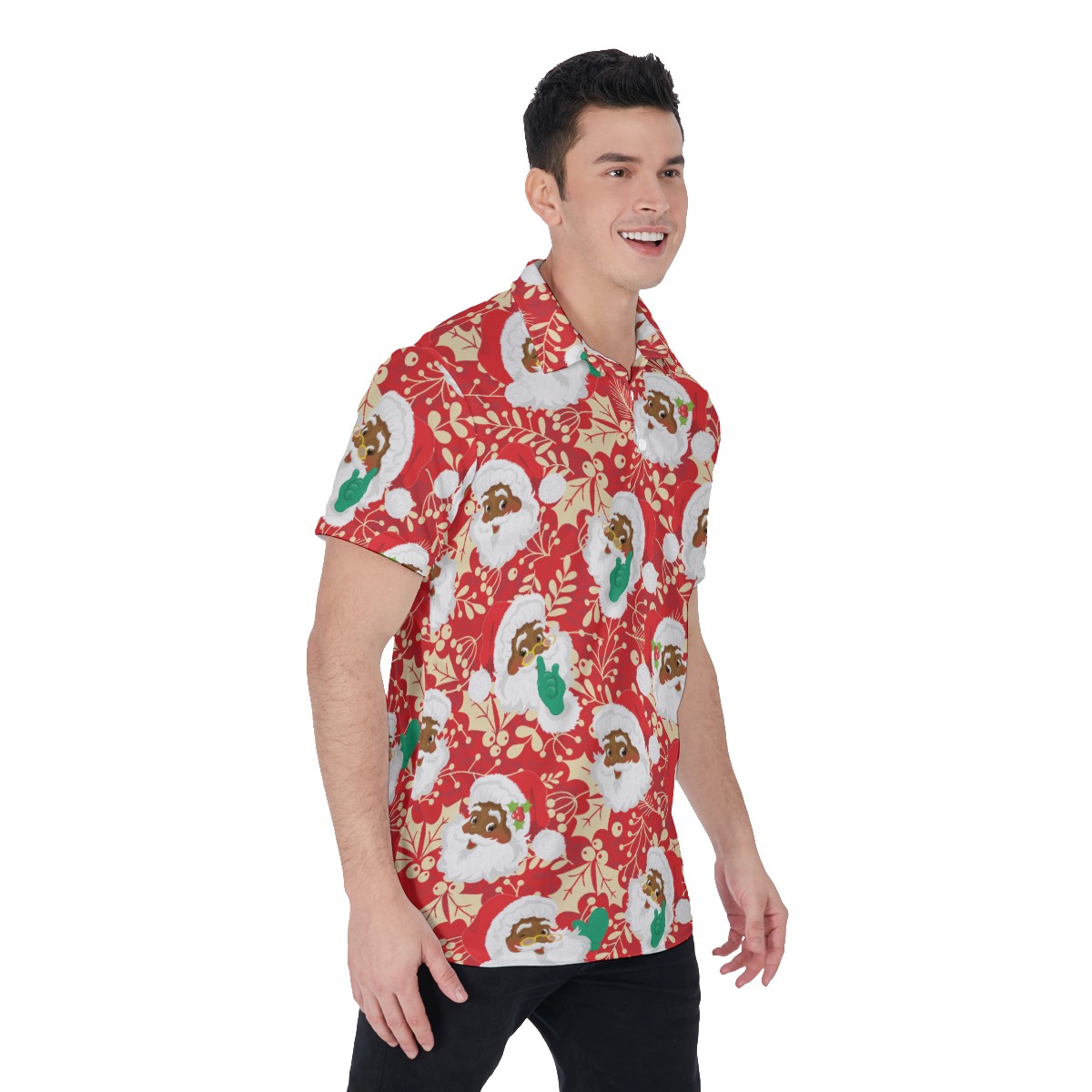 Funny African American Santa Hawaiian Polo For Christmas