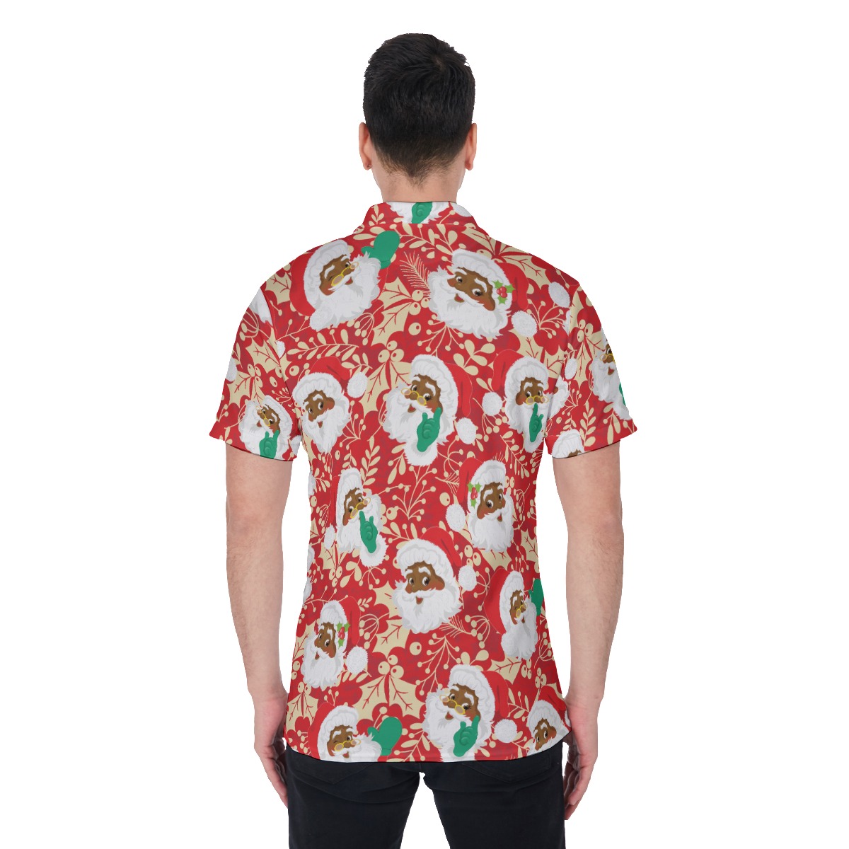 Funny African American Santa Hawaiian Polo For Christmas
