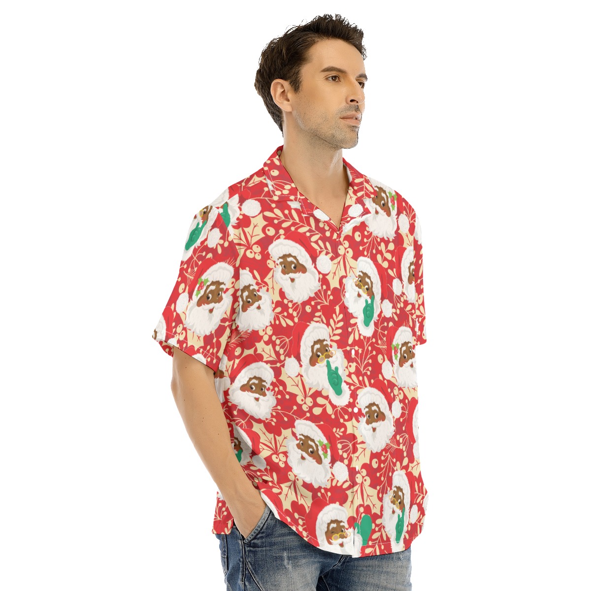 African American Santa Hawaiian Christmas Shirt For Men