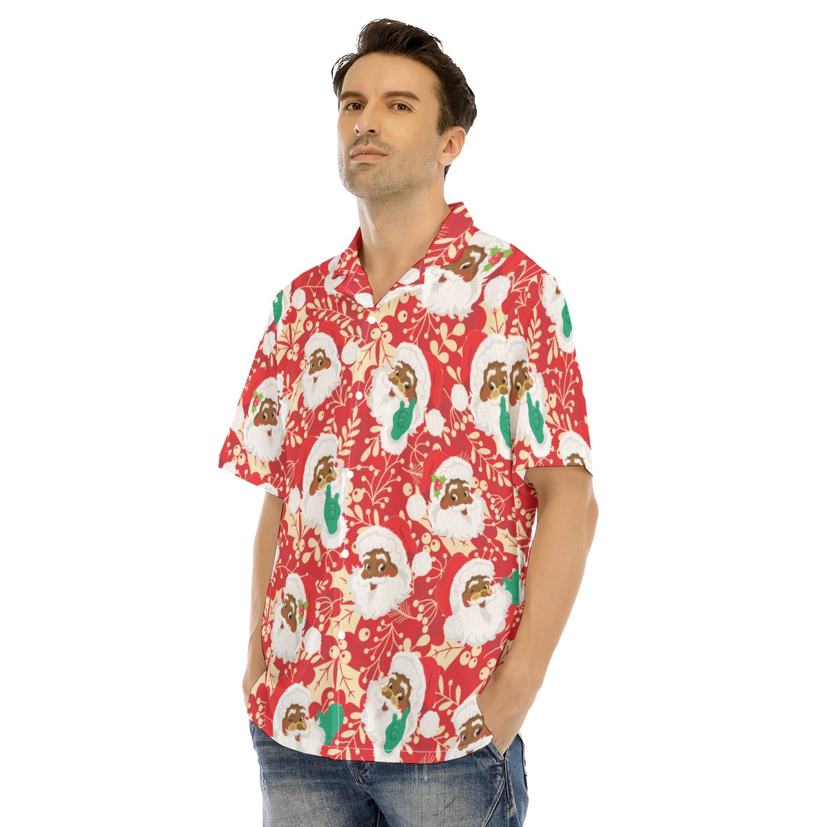 African American Santa Hawaiian Christmas Shirt For Men
