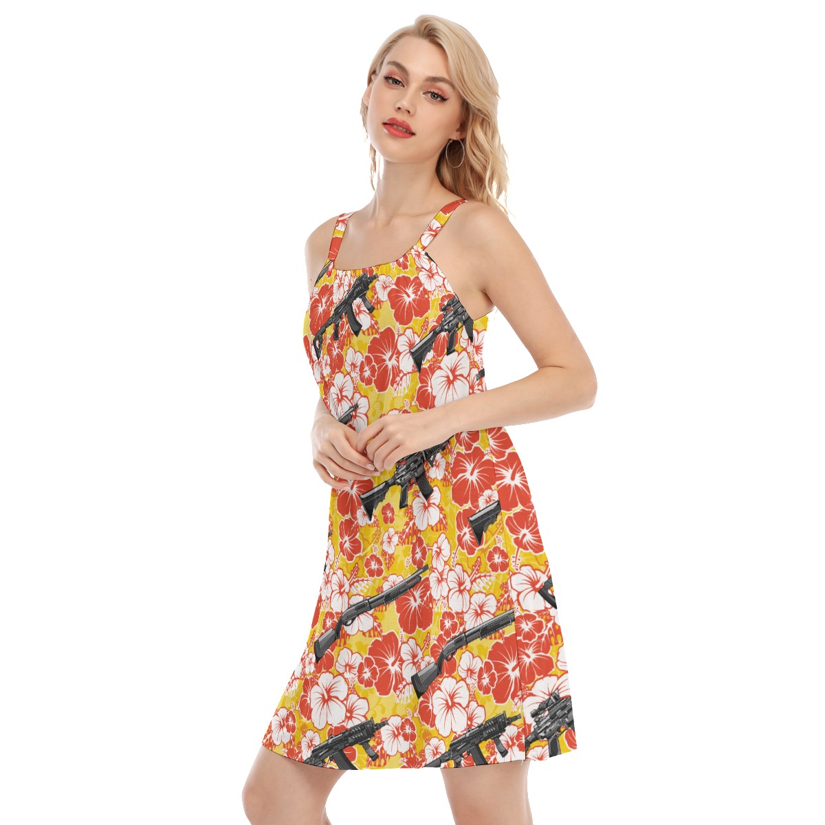 Vintage Hibiscus Gun Yellow Hawaiian Dresses For Women