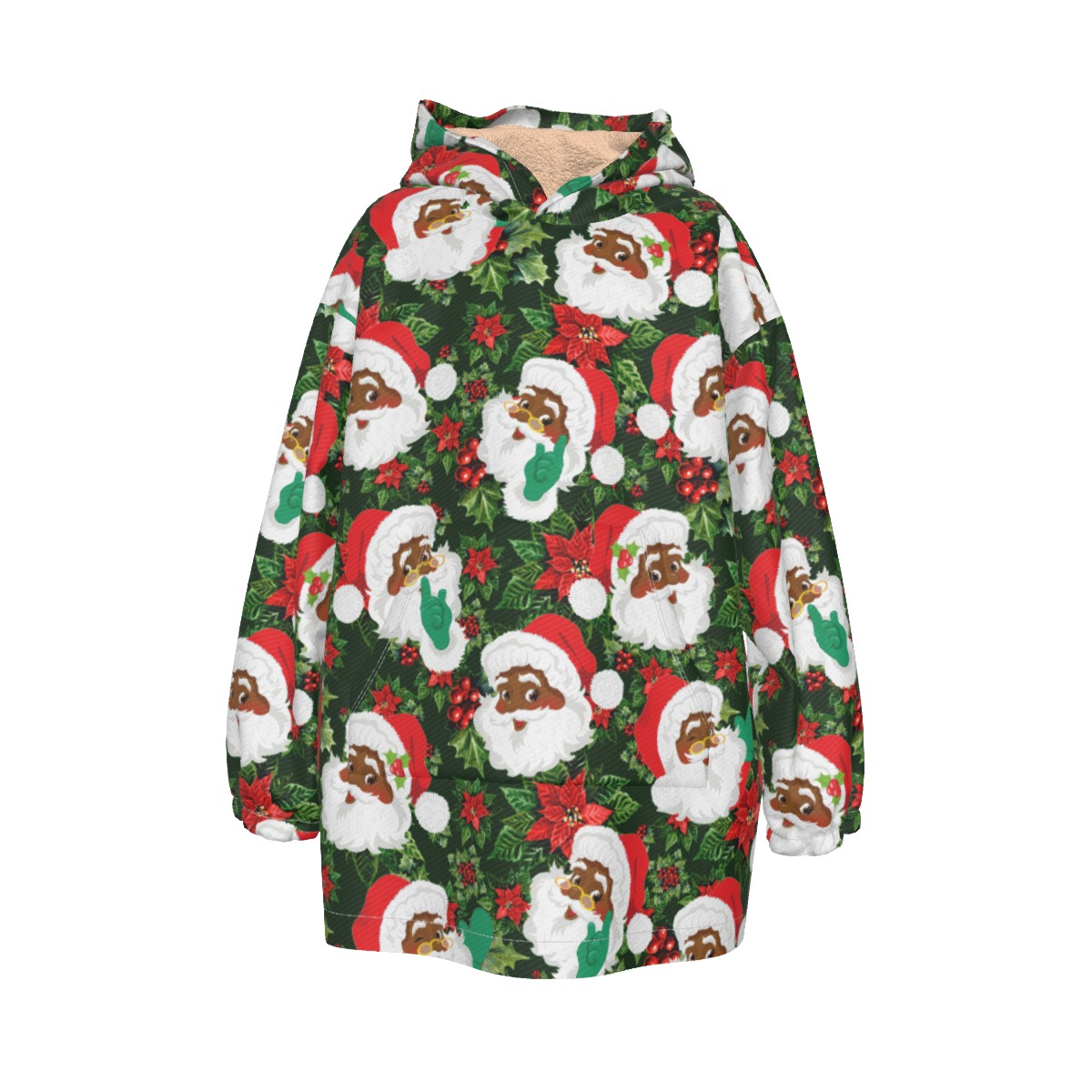 Cute Black Santa Hawaiian Christmas Hooded Blanket For Kids - variant image 1