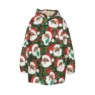 Cute Black Santa Hawaiian Christmas Hooded Blanket For Kids