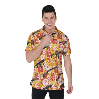 Vintage Hibiscus Tactical Yellow Hawaiian Men's Polo Shirt