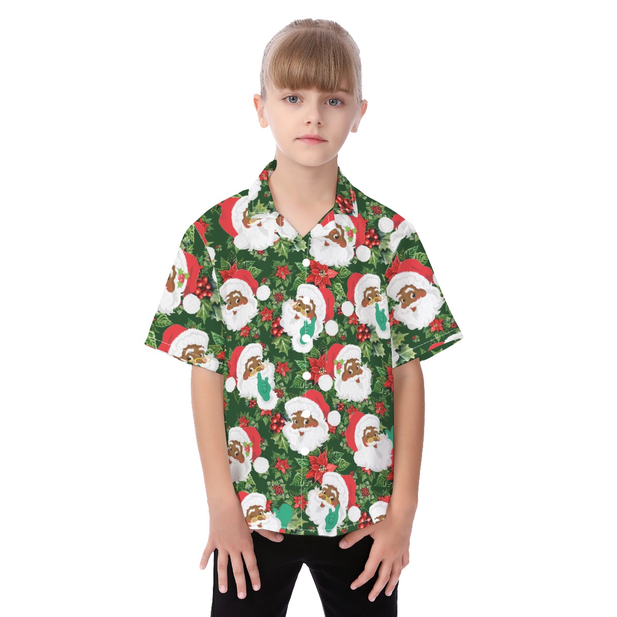 Cute Kid's Black African Santa Aloha Christmas Shirt - variant image 1