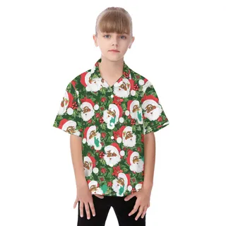 Cute Kid's Black African Santa Aloha Christmas Shirt
