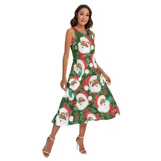African American Santa Hawaiian Christmas Long Dress For Women