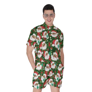 Tropical Black Santa Christmas Romper For Men