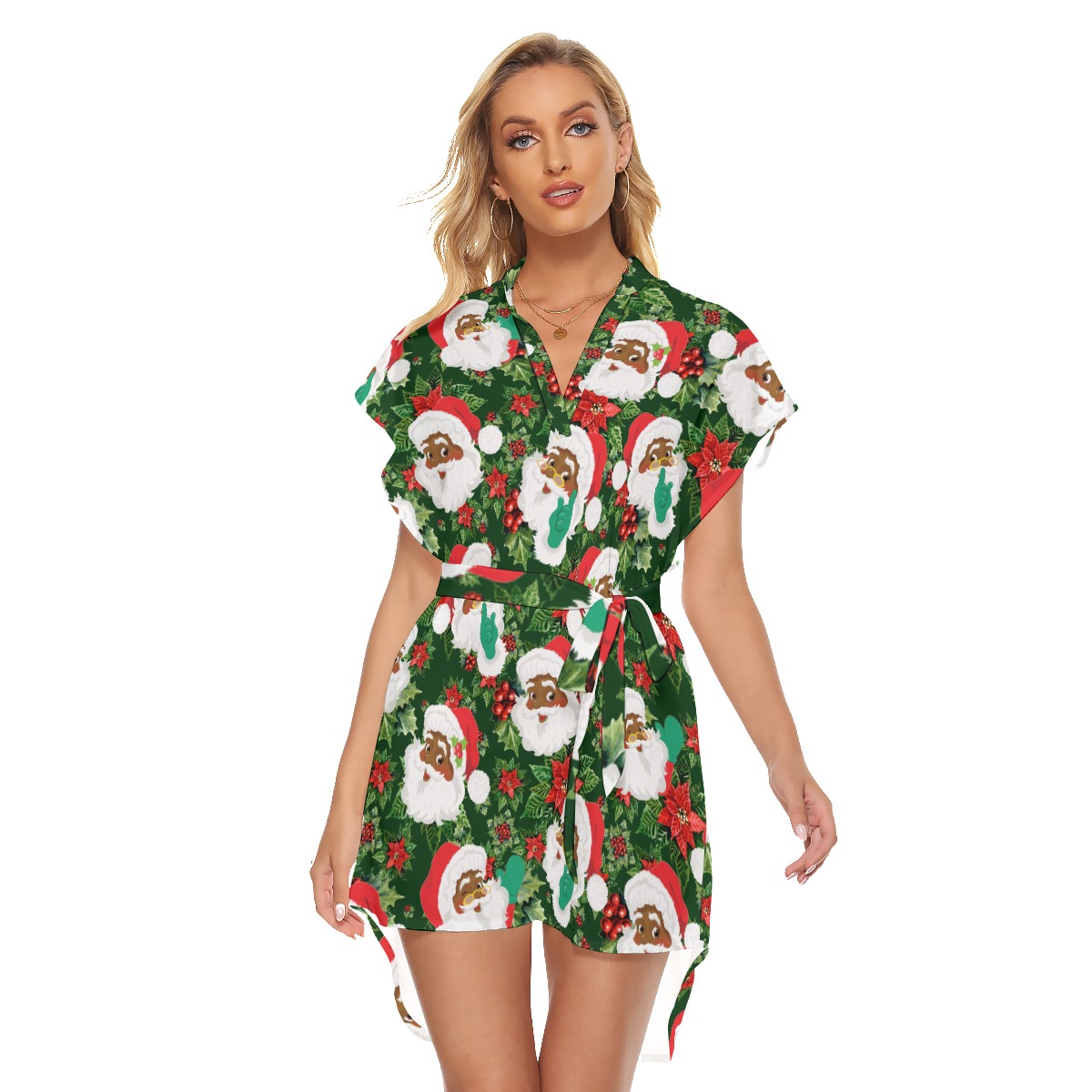 Women's Black Santa Christmas Dress Hawaiian Style With Belt - variant image 1