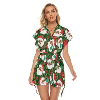 Women's Black Santa Christmas Dress Hawaiian Style With Belt