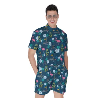 Cool Tactical Parrot Tiki Blue Hawaiian Romper For Men