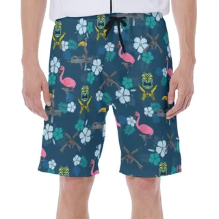 Tactical Tiki Parrot Gun Hawaiian Blue Swim Trunks For Men