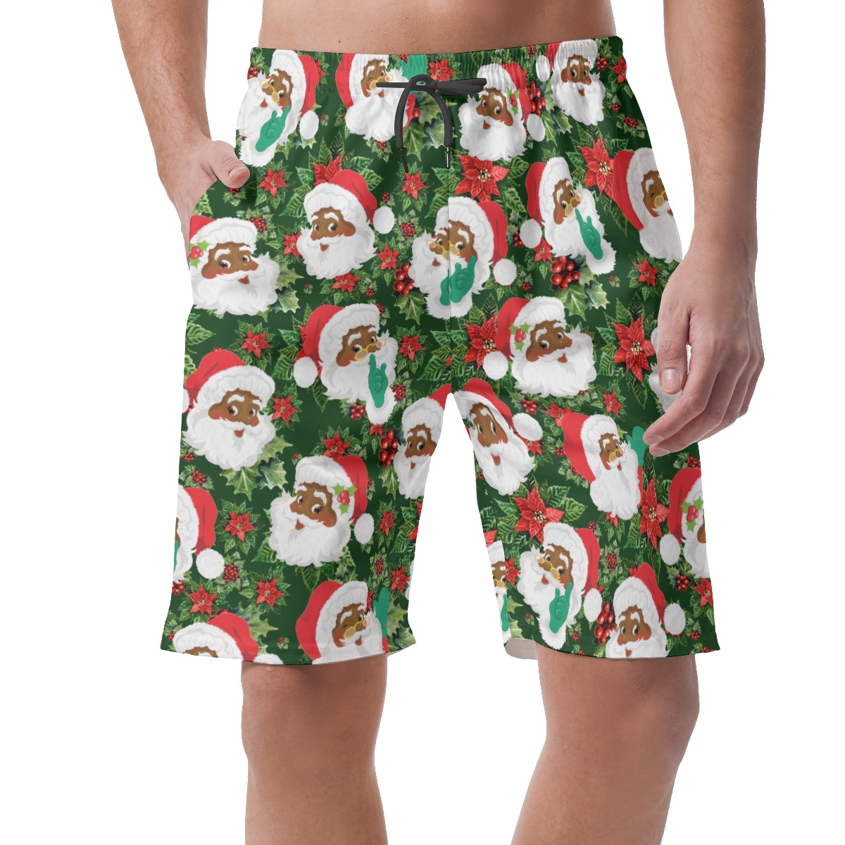Funny African American Santa Aloha Shorts For Men - variant image 1