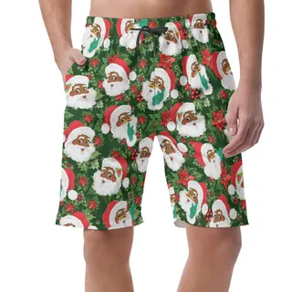 Funny African American Santa Aloha Shorts For Men
